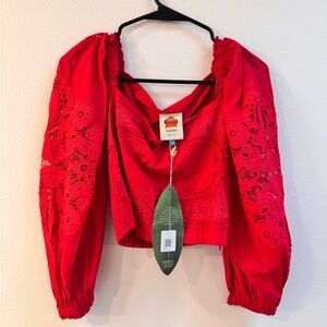 FARM Rio Vibrant Red Embroidered Blouse